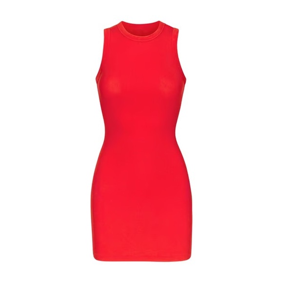 SKIMS Dresses & Skirts - Skims red cotton rib sleeveless tank mini dress – Large